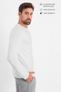 Camiseta manga longa branca em algodão egípcio - Origgo