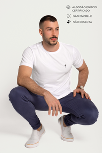 Camiseta branca com mico estampado em preto, algodão egípcio - Origgo