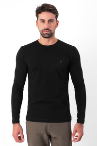 Camiseta manga longa preta em algodão egípcio - Origgo