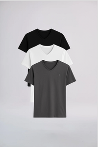 Kit 3 Camisetas Origem · Gola V – Monte o Seu – Algodão Egípcio