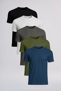 Kit 5 camisetas gola média em algodão egípcio - Origgo