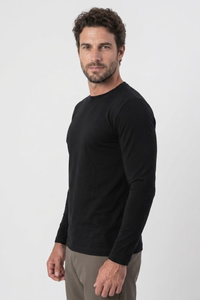 Camiseta lisa manga longa preta em algodão egípcio - Origgo